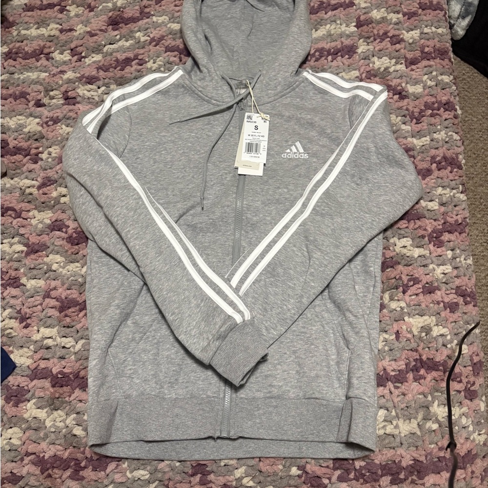 Adidas Men's Gray Zip-Up Hoodie